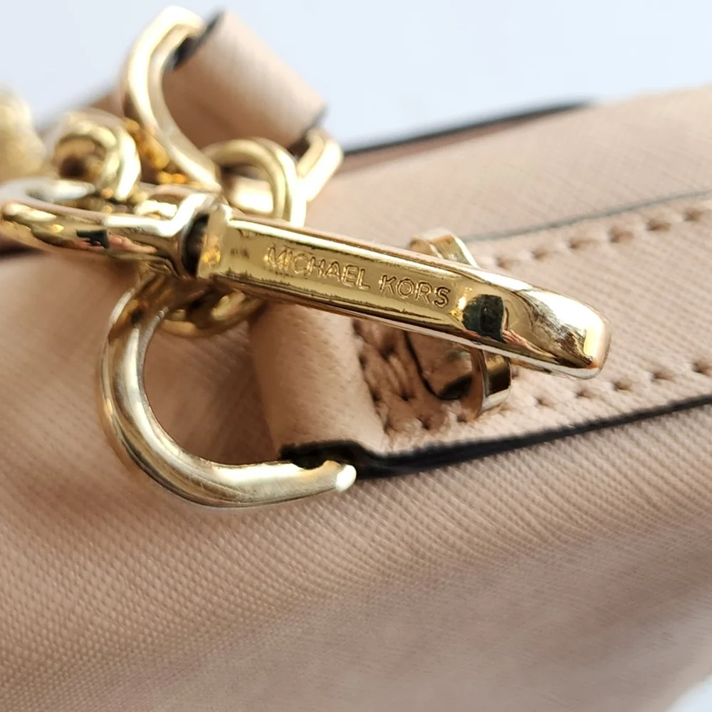 Michael Kors Tina studded shoulder bag in ballet pink saffiano leather